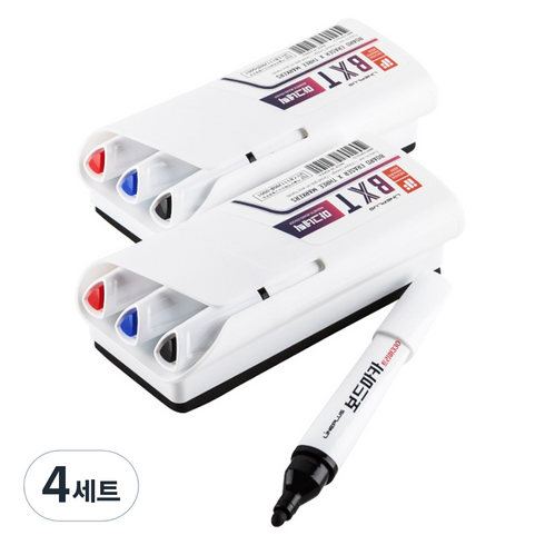 라인플러스 BXT 마그네틱 보드마카 3종 + 화이트보드 지우개, 흑색 + 청색 + 적색, 4세트