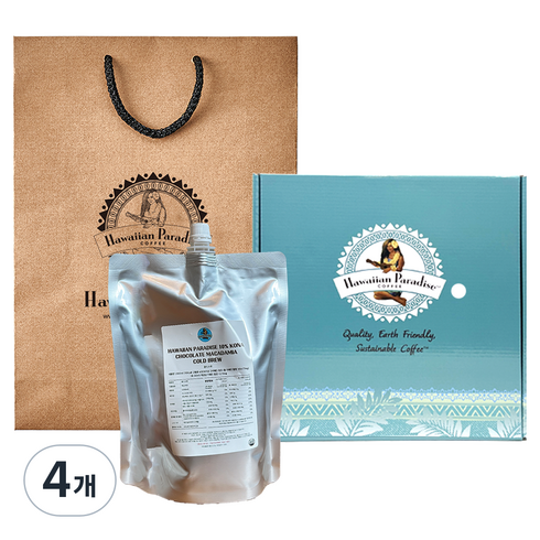 하와이안파라다이스커피 대용량 10% 코나 콜드브루 파우치 초코렛 마카다미아 + 쇼핑백, 4개, 1개입, 1L