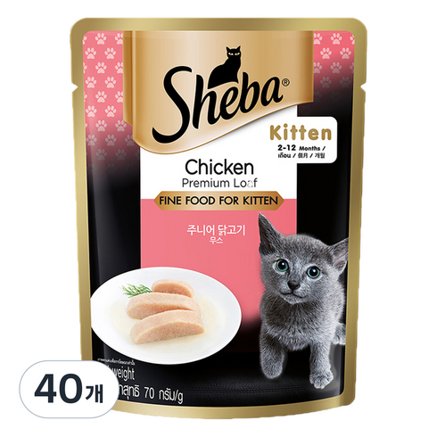 쉬바 키튼 고양이 간식 파우치, 닭, 70g, 40개