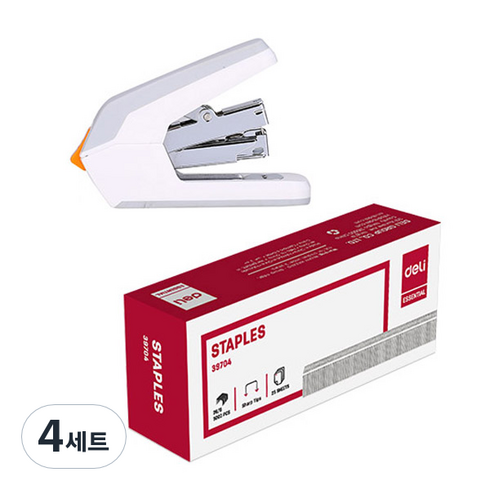 델리 이지 스테이플러 0370 + 33호침 E39704 리필 세트, 랜덤 발송, 4세트