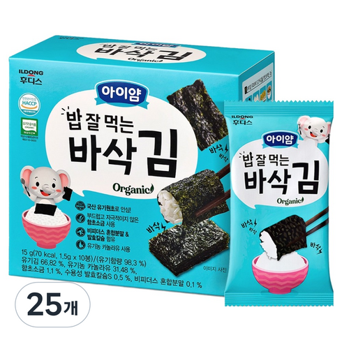아이얌 일동후디스 밥 잘 먹는 바삭 김 10p, 김맛, 15g, 25개