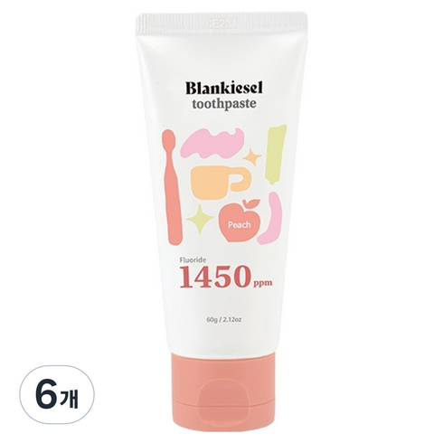 블랑키즐 유아용 1450 고불소 치약 복숭아향, 60g, 1개입, 6개