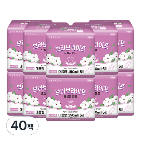 내츄럴코튼 남녀공용 브라보라이프 요실금 패드, 6개입, 40개, 대용량