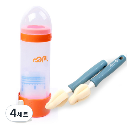 바로모 일회용젖병오렌지 비닐팩 젖꼭지솔 세트, 오렌지, 4세트
