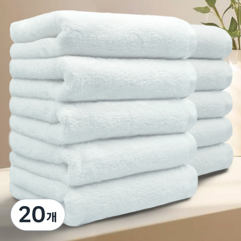 테리크 프리미엄 먼지없는 호텔 수건 200g 40수 코마사 면, 화이트, 20개