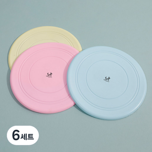 딩동펫 강아지 실리콘 프리스비 원반 3종 세트, 블루 + 핑크 + 베이지, 6세트