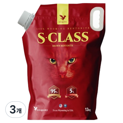 에스클래스펫 고양이 브라운 벤토나이트, 무향, 3개, 13kg