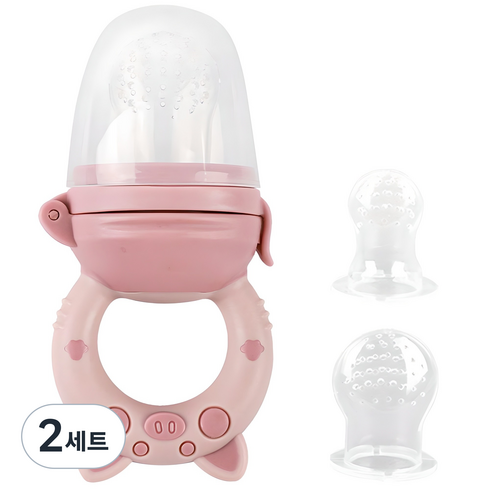 베이비팜 아기과즙망 + 실리콘망 S + M + L 세트, 핑크, 2세트