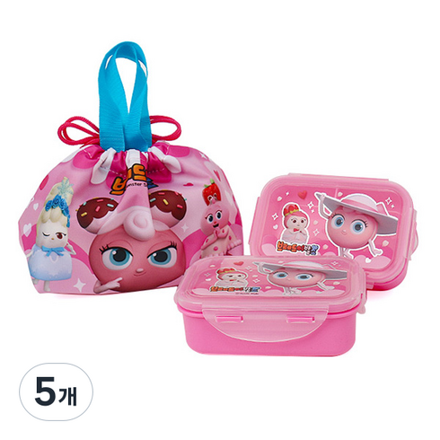브레드이발소 블라썸 2단도시락 + 조리개 가방 세트 PP081, 5개