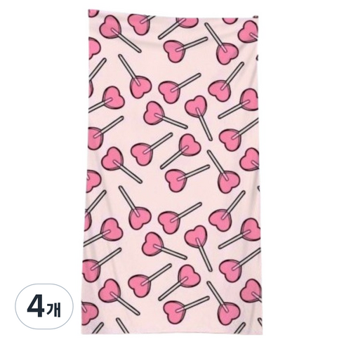 언헤브 유니크 디자인 비치 타월 70 x 150 cm, 19핑크하트사탕, 4개