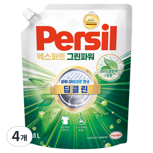 퍼실 겸용 딥클린 엑스퍼트 그린파워 액체세제 리필, 1.8L, 1개입, 4개