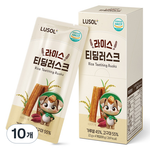 루솔 유아용 라이스 티딩러스크 4p, 88g, 10개, 혼합맛(고구마/가루쌀)