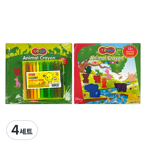 동아교재 애니멀 크레용 + 노랑병아리 손에묻지않는색연필 세트, 4세트, 12색