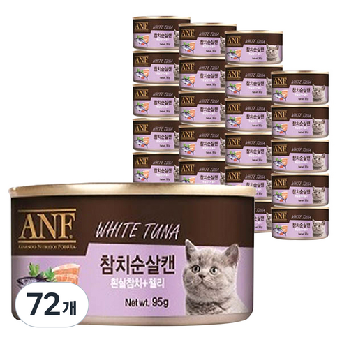 ANF 고양이 간식캔, 흰살참치 + 젤리, 95g, 72개