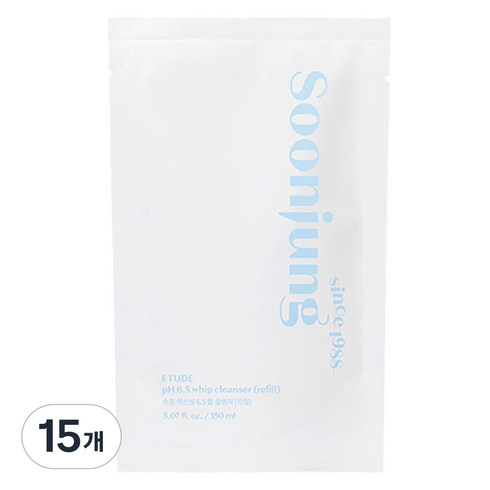 에뛰드 순정 약산성 6.5 휩 클렌저 리필, 150ml, 15개