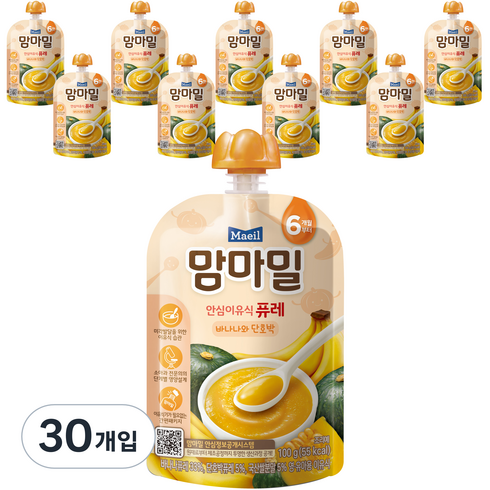 맘마밀 안심 이유식 퓨레 6개월부터, 100g, 30개, 바나나와 단호박