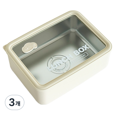 아카시아 홈 무연마 전자레인지 스텐 도시락통, 1.2L, 3개