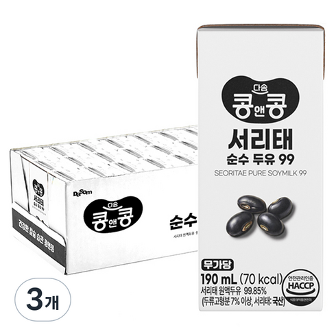 콩앤콩 서리태 무가당 순수 두유 99, 72개, 190ml