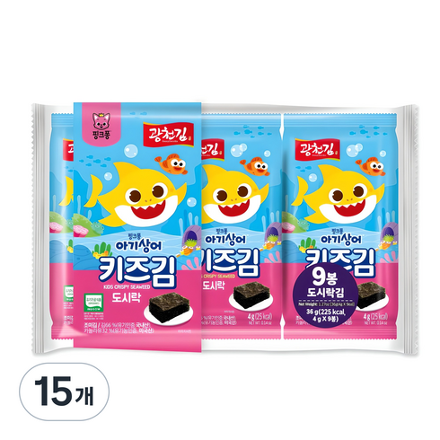 광천김 핑크퐁 키즈 도시락김, 김, 36g, 15개