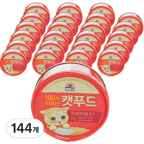 사조로하이캣푸드 고양이 간식캔, 혼합맛(연어/헤어볼), 90g, 144개