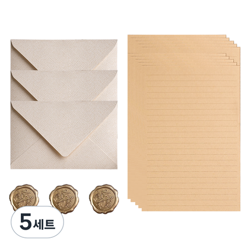 데일리조이 리넨 편지봉투 3p + 편지지 10p + 실리콘 스티커 3p 세트, 화이트(편지봉투), 5세트