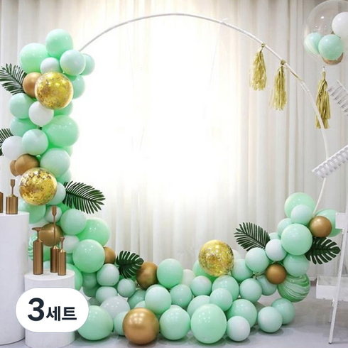 블럭마트 돌잔치 나뭇잎 포인트 생일 파티 풍선, 그린, 3세트