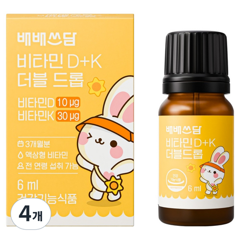배배쓰담 비타민 D+K 더블 드롭, 4개, 6ml