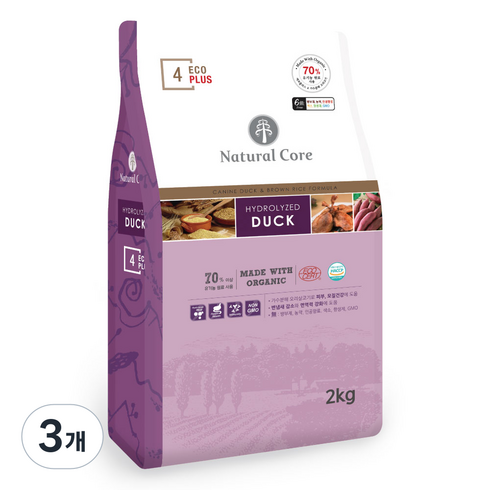 네츄럴코어 전연령 강아지 에코플러스4 건식사료, 오리, 2kg, 3개