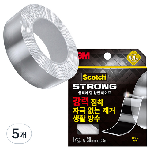 스카치 클리어 겔 양면테이프 30mm x 3m, 투명, 5개