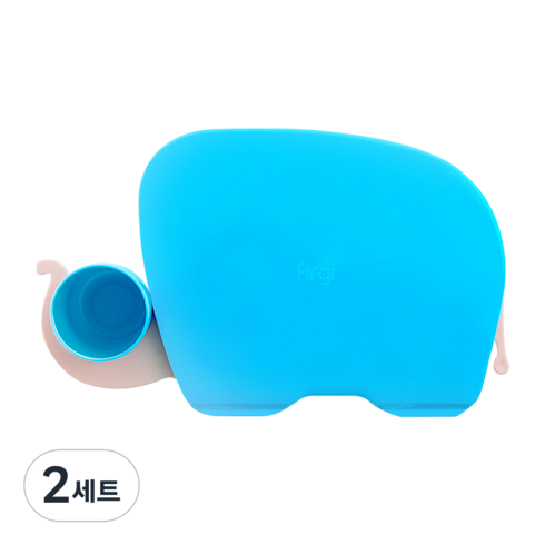 퍼기 유아 코끼리식판, 라이트 블루, 식판 트레이 + 뚜껑 + 컵, 2세트