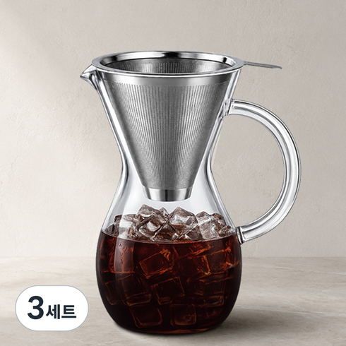 코맥 스텐필터 카라페 드립세트, 3세트, 카라페 유리포트 + 이중말 스텐필터(2종 일체형), 600ml