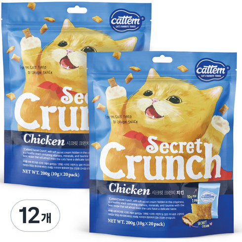 캣템 시크릿 크런치 고양이 간식, 치킨, 200g, 12개