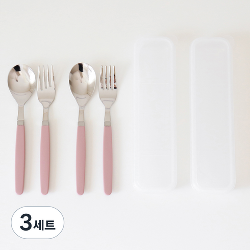 카모메키친 어린이 스푼포크 + 케이스 세트, 인디핑크, 숟가락 2p + 포크 2p + 케이스 2p, 3세트