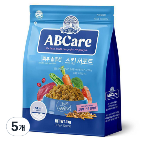 에이비씨케어 강아지 스킨서포트 기능성사료, 오리, 1kg, 5개