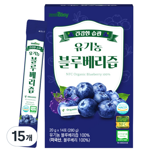 제스티지 NFC 유기농 블루베리즙 스틱 14p, 15개, 280g