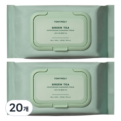 토니모리 그린티 수분 클렌징 티슈 세트, 100매입, 456g, 20개