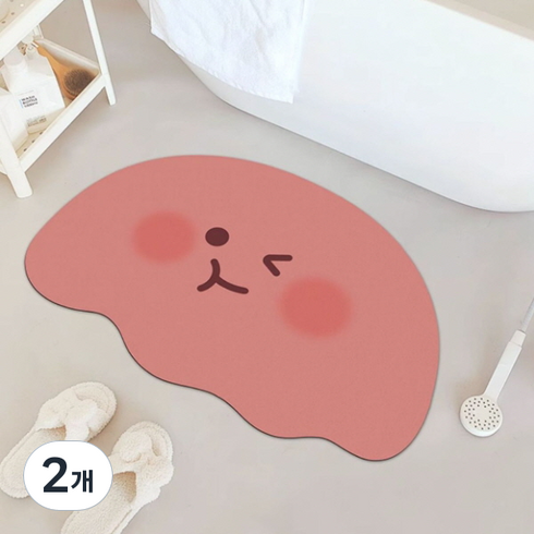 피어니스트 카툰 논슬립 욕실 현관 발매트, 핑크, 2개