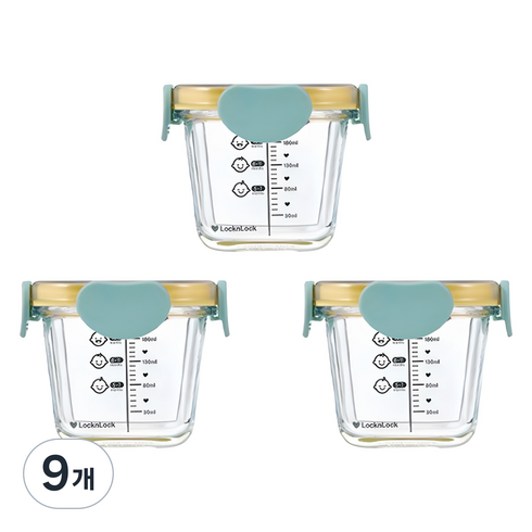 락앤락 리틀럽 디어 밀폐캡 정사각 이유식 용기, 260ml, 스카이블루, 9개