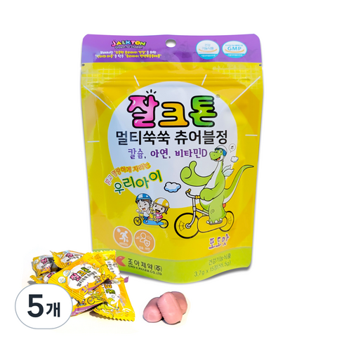 조아제약 유아용 잘크톤 멀티쑥쑥 츄어블정 포도맛, 15정, 5개
