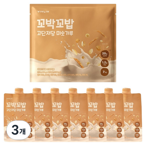 꼬박꼬밥 고단저당 단백질 쉐이크 미숫가루맛 7p, 280g, 3개