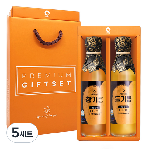 대현상회 저온 압착 참기름 180ml + 들기름 180 ml 선물세트, 5세트