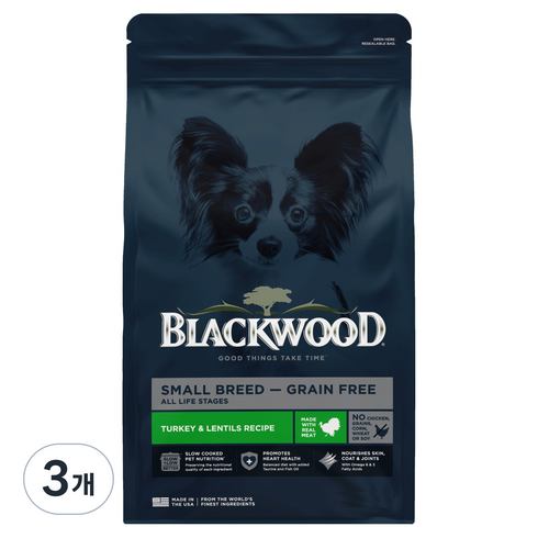 블랙우드 강아지 그레인프리 전연령 사료, 칠면조+렌틸콩, 2kg, 3개