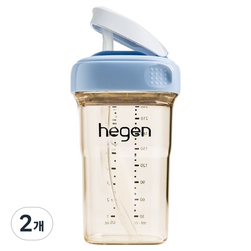 헤겐 NEW PPSU 빨대컵 느린 유속, 240ml, 블루, 2개