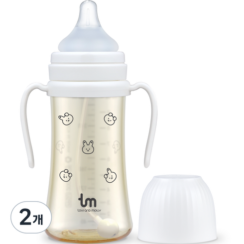 토비앤몰리 돗바니 PPSU 빨대 젖병, 화이트, 280ml, 2개
