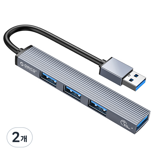 오리코 A타입 4포트 알루미늄 USB3.0 앤 USB2.0 USB 허브, AH-A13, 그레이, 2개