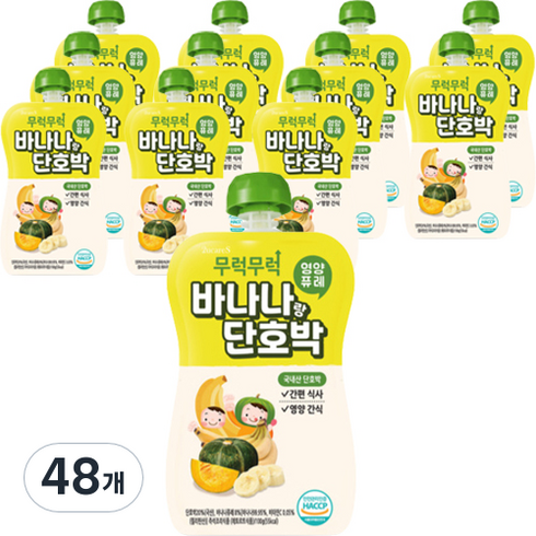 이유케어스 유아용 무럭무럭 이유식 과일퓨레, 바나나랑 단호박, 48개, 100g