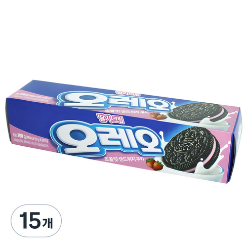오레오 초콜릿 샌드위치 쿠키 딸기크림, 100g, 15개