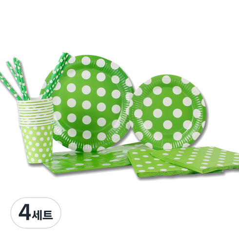 선우랜드 퓨어썬데이 피크닉 일회용품 10인세트 그린 도트, 4세트