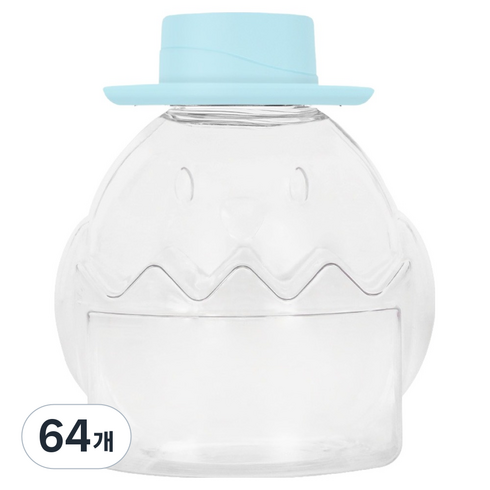 아조아 병아리 모형 디자인 중절모 캡 음료 보틀, 투명 + 스카이블루, 64개, 300ml