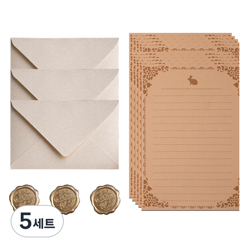 데일리조이 리넨 편지봉투 3p + 토끼편지지B 10p + 실리콘 스티커 3p 세트, 화이트(편지봉투), 5세트